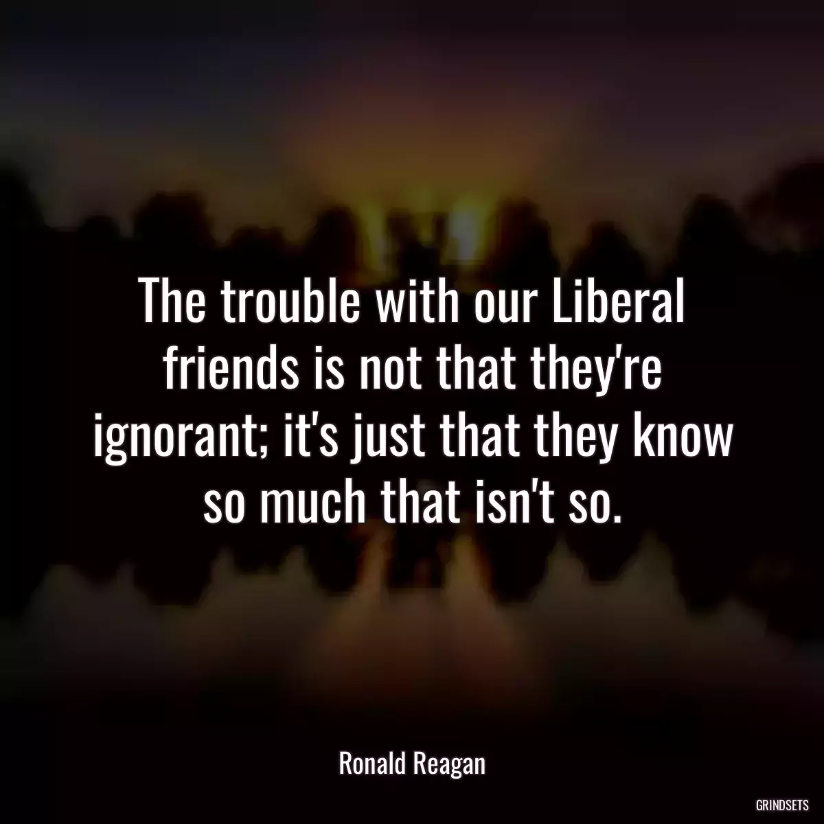 The trouble with our Liberal friends is not that they\'re ignorant; it\'s just that they know so much that isn\'t so.