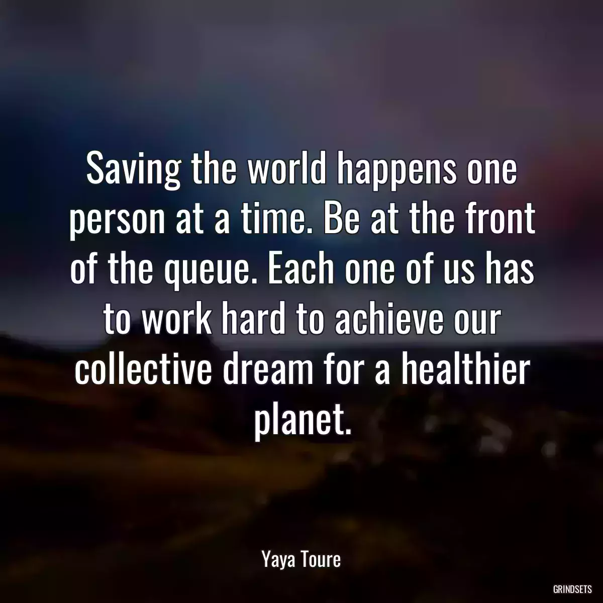 Saving the world happens one person at a time. Be at the front of the queue. Each one of us has to work hard to achieve our collective dream for a healthier planet.