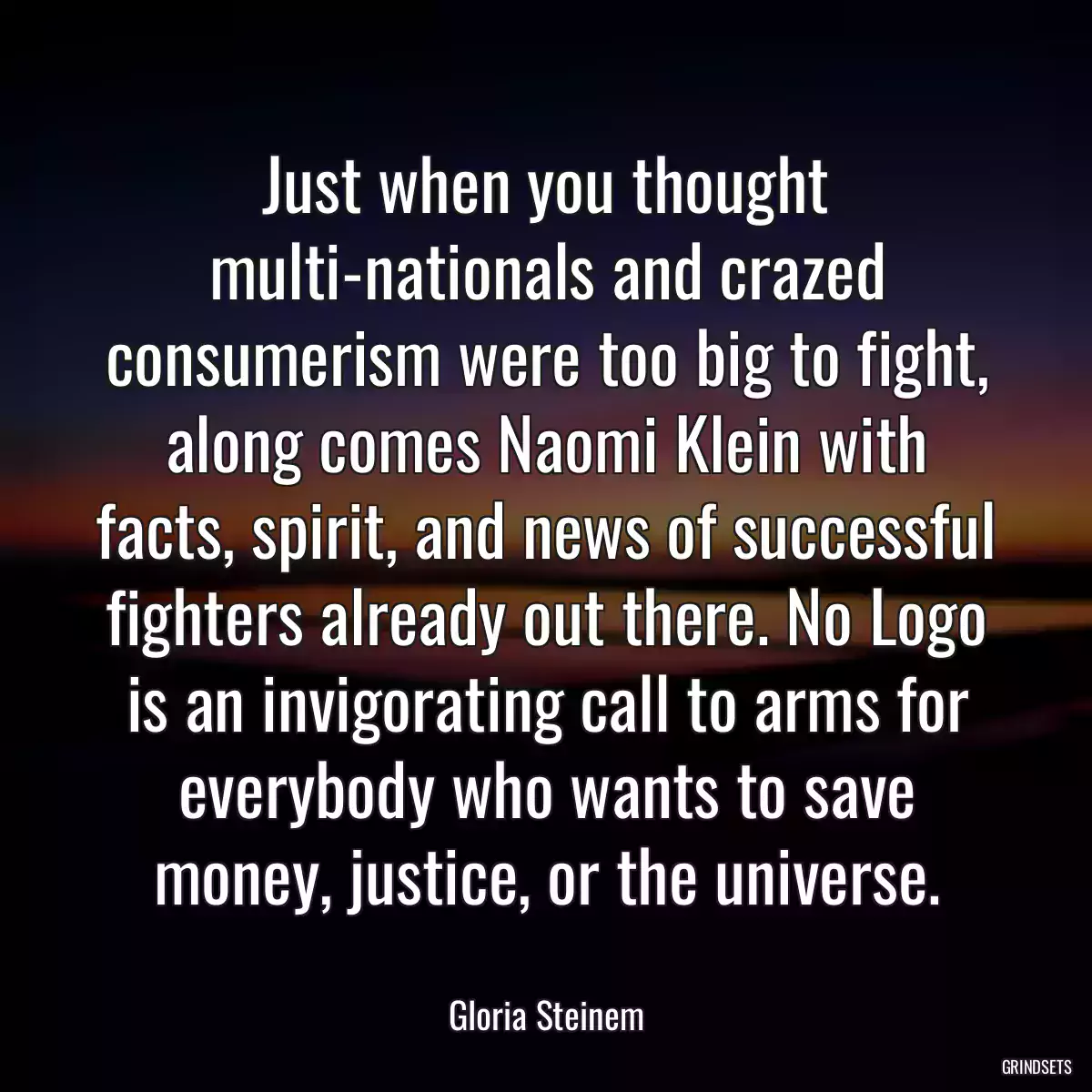 Just when you thought multi-nationals and crazed consumerism were too big to fight, along comes Naomi Klein with facts, spirit, and news of successful fighters already out there. No Logo is an invigorating call to arms for everybody who wants to save money, justice, or the universe.