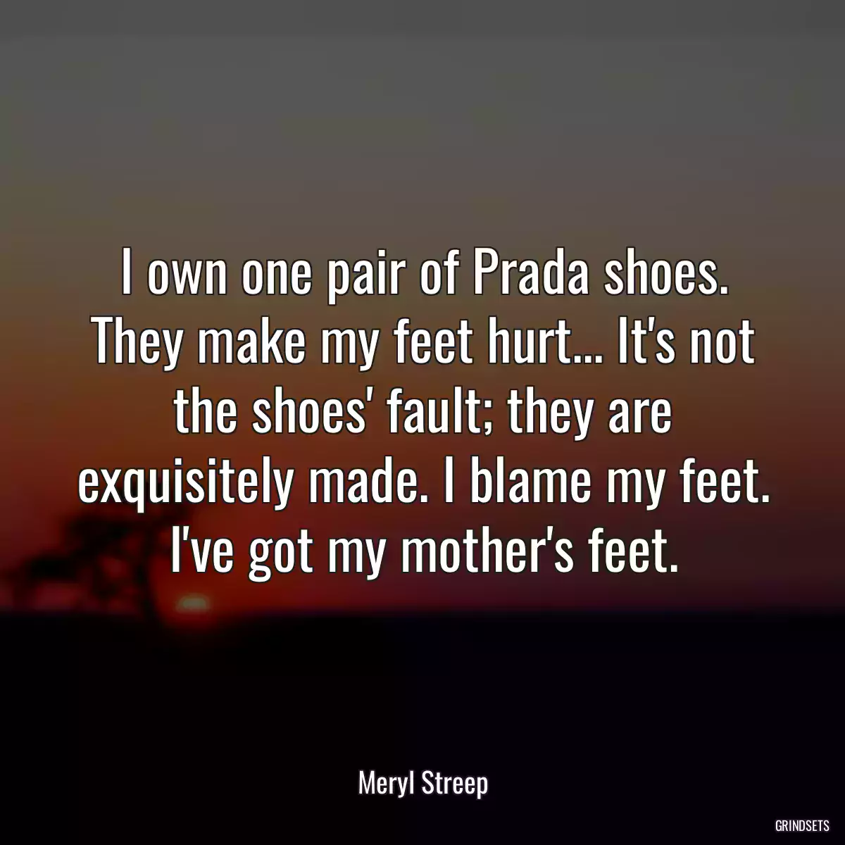 I own one pair of Prada shoes. They make my feet hurt... It\'s not the shoes\' fault; they are exquisitely made. I blame my feet. I\'ve got my mother\'s feet.