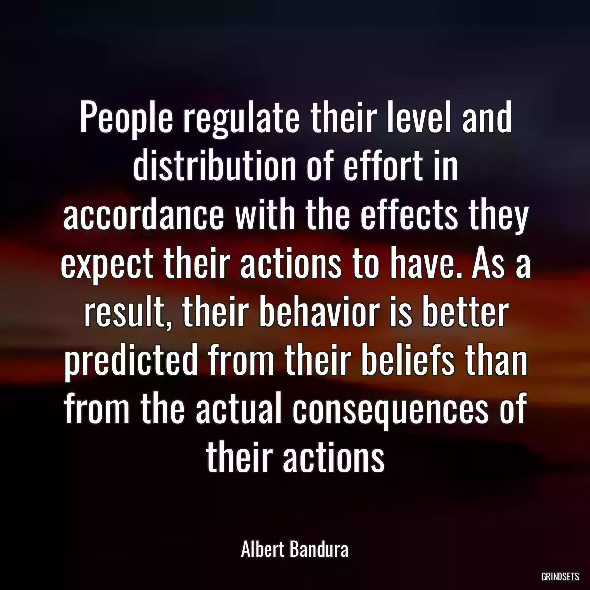 People regulate their level and distribution of effort in accordance with the effects they expect their actions to have. As a result, their behavior is better predicted from their beliefs than from the actual consequences of their actions