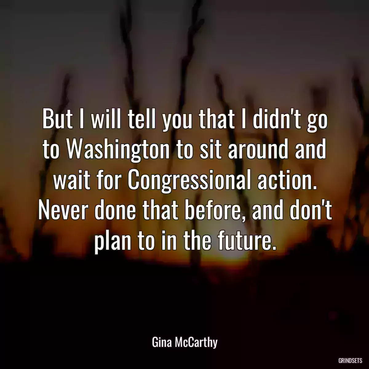 But I will tell you that I didn\'t go to Washington to sit around and wait for Congressional action. Never done that before, and don\'t plan to in the future.