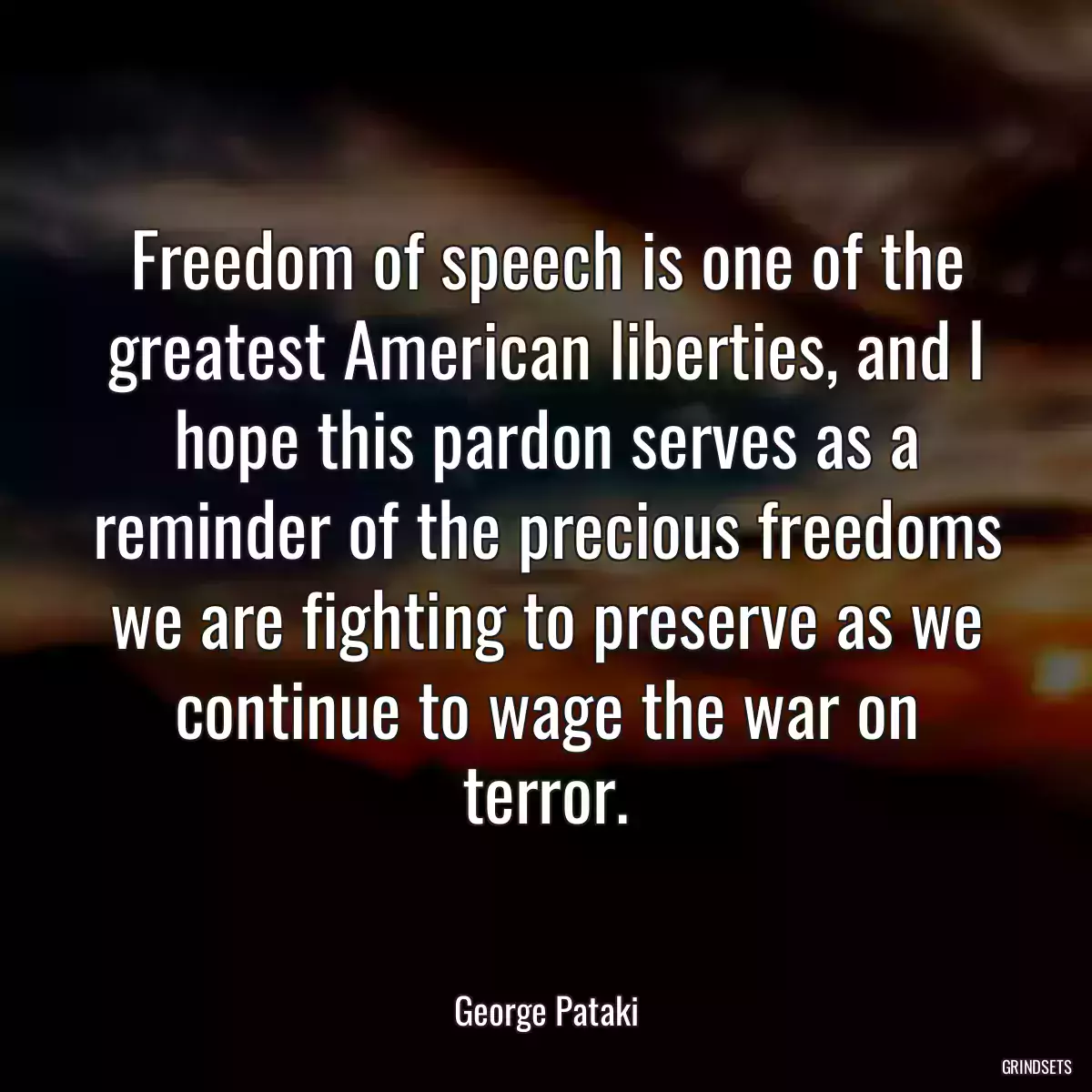 Freedom of speech is one of the greatest American liberties, and I hope this pardon serves as a reminder of the precious freedoms we are fighting to preserve as we continue to wage the war on terror.