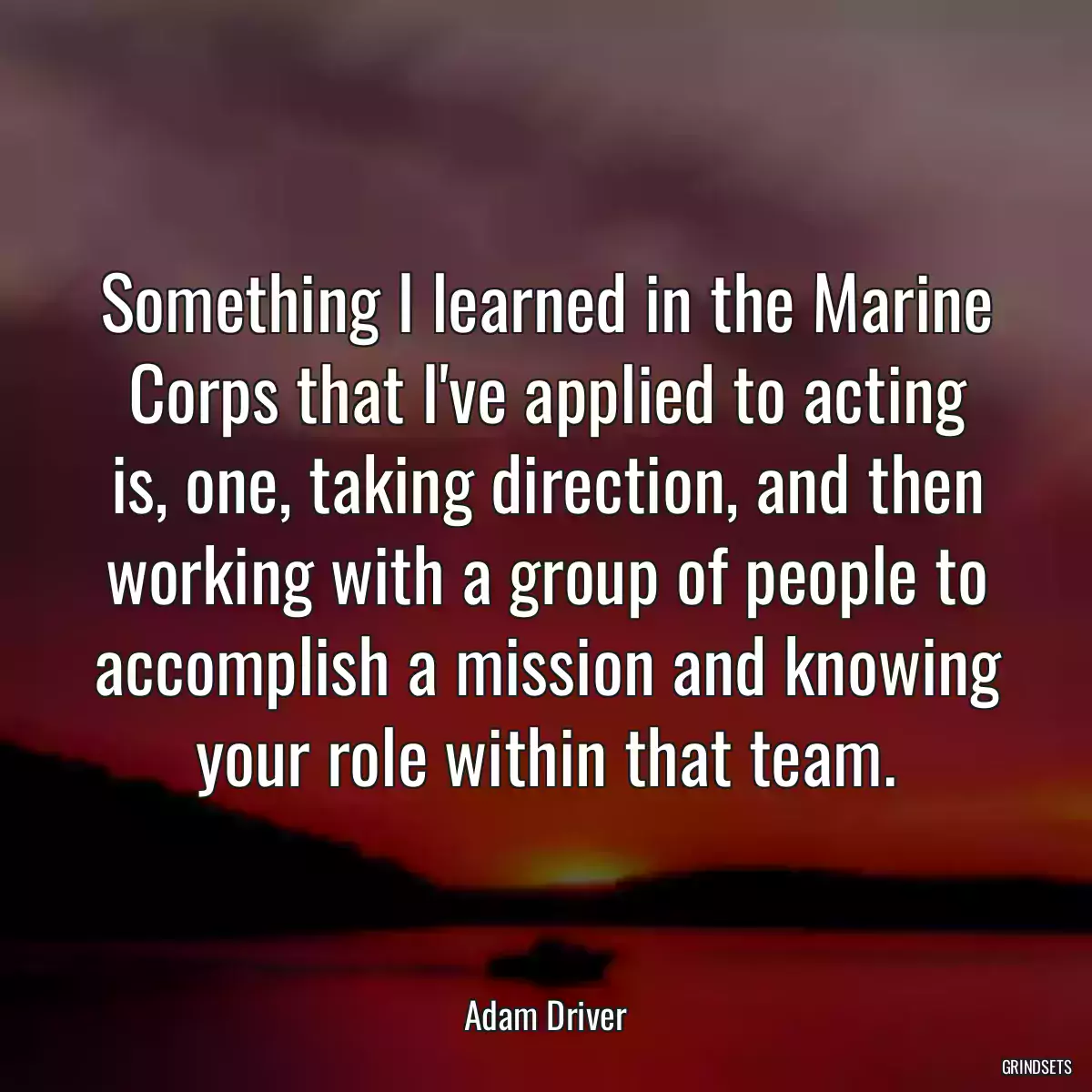 Something I learned in the Marine Corps that I\'ve applied to acting is, one, taking direction, and then working with a group of people to accomplish a mission and knowing your role within that team.