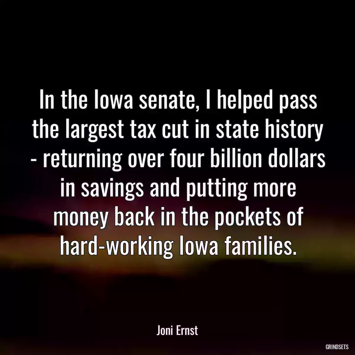 In the Iowa senate, I helped pass the largest tax cut in state history - returning over four billion dollars in savings and putting more money back in the pockets of hard-working Iowa families.