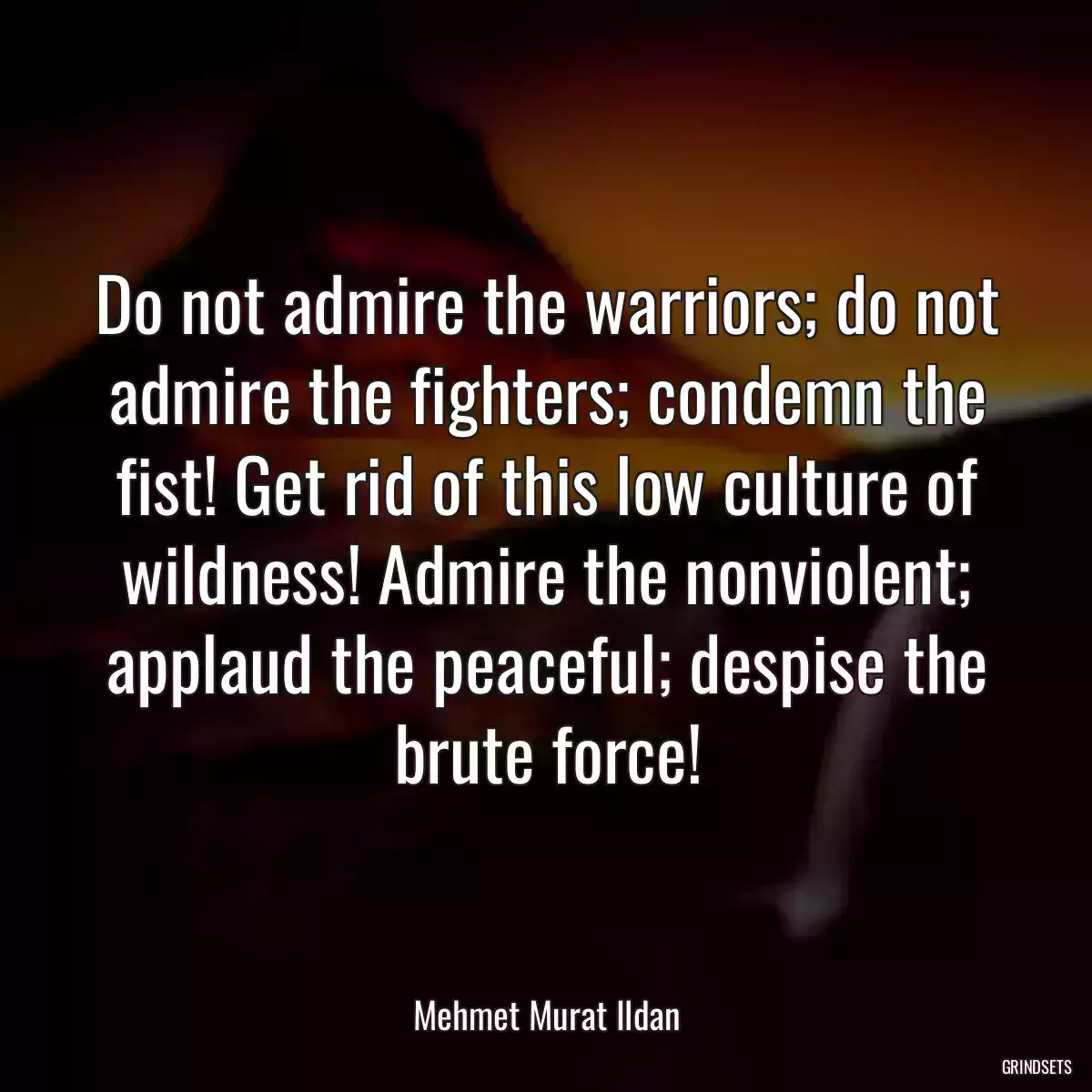 Do not admire the warriors; do not admire the fighters; condemn the fist! Get rid of this low culture of wildness! Admire the nonviolent; applaud the peaceful; despise the brute force!