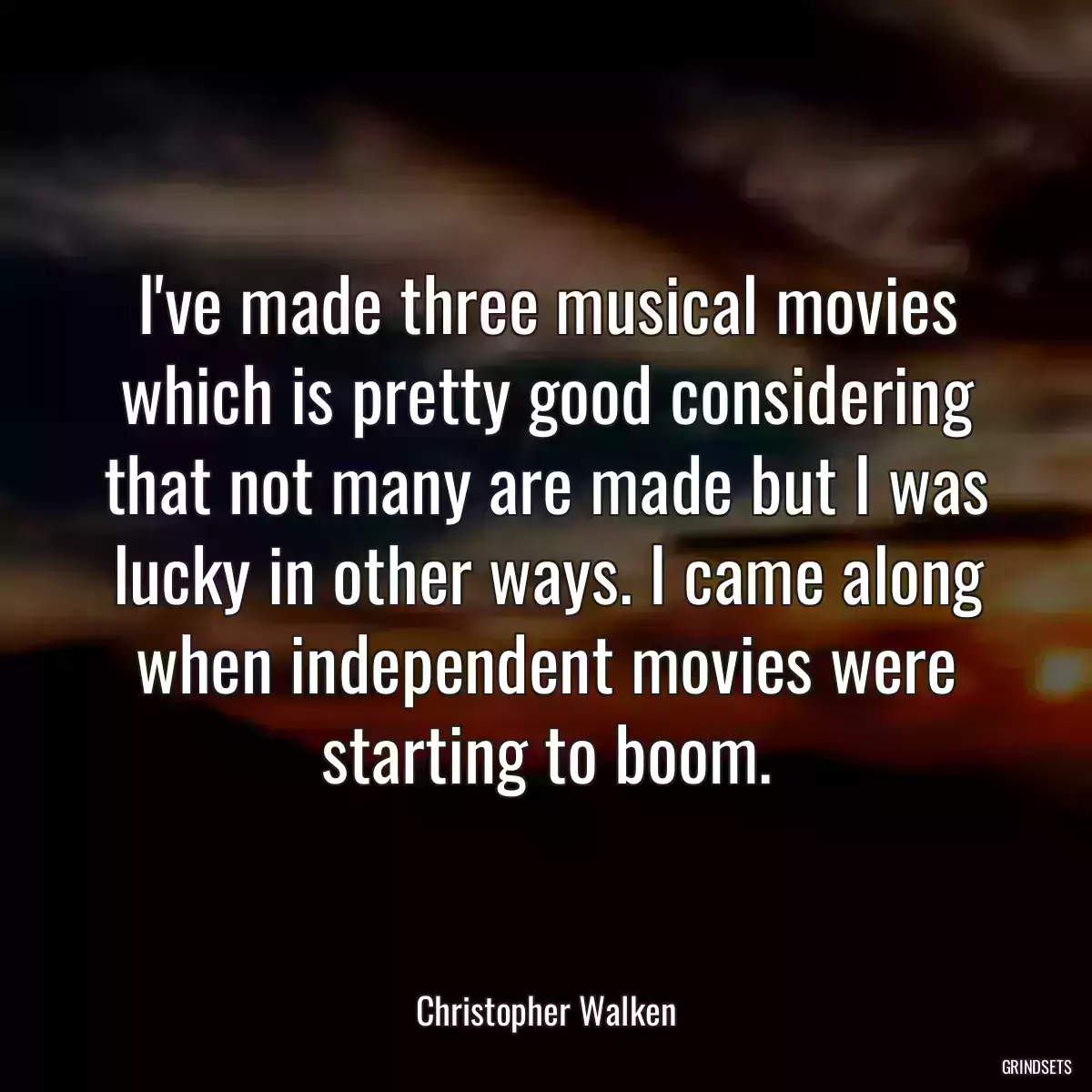 I\'ve made three musical movies which is pretty good considering that not many are made but I was lucky in other ways. I came along when independent movies were starting to boom.