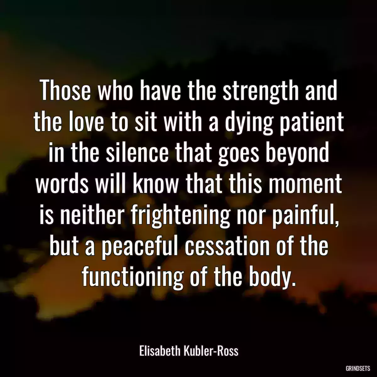 Those who have the strength and the love to sit with a dying patient in the silence that goes beyond words will know that this moment is neither frightening nor painful, but a peaceful cessation of the functioning of the body.