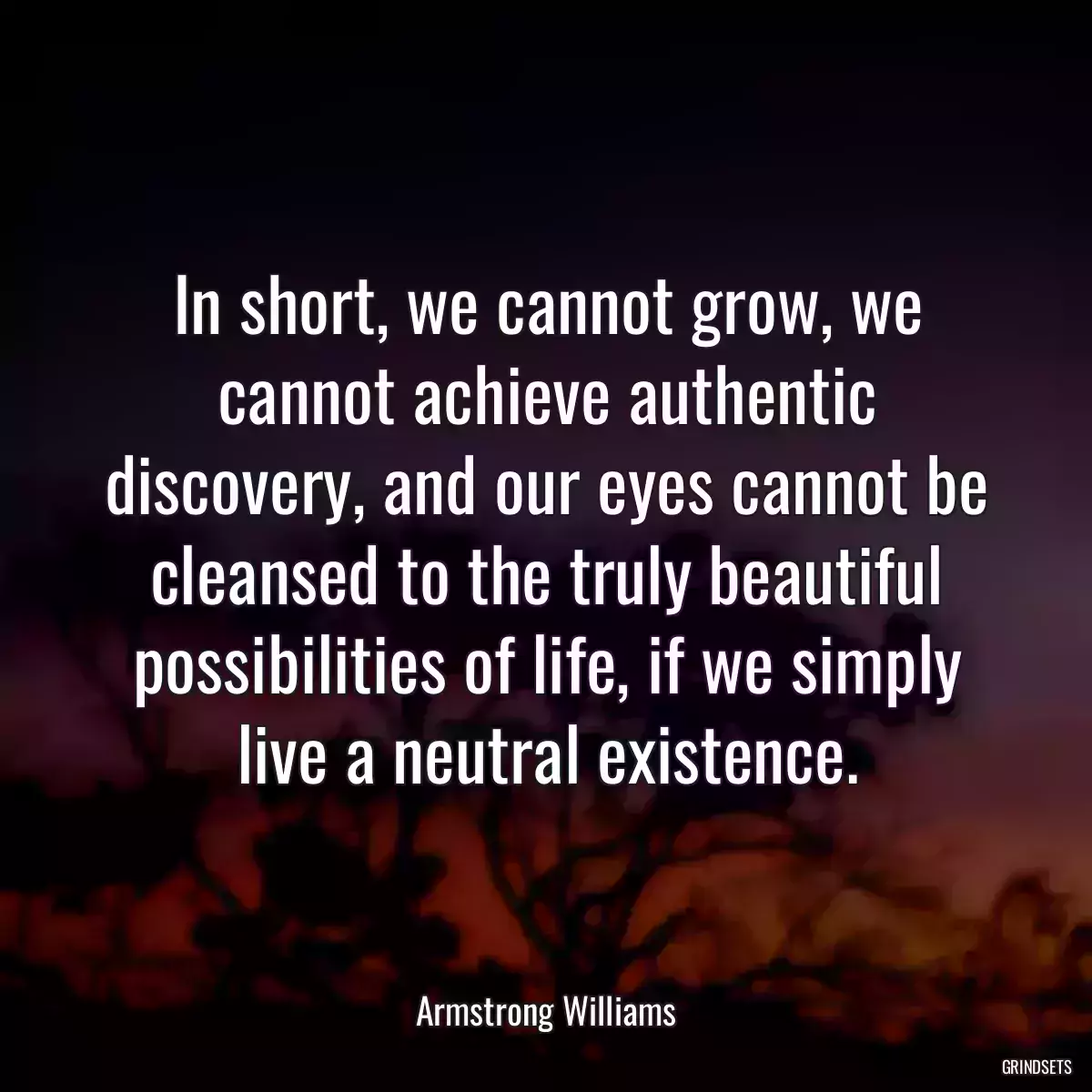 In short, we cannot grow, we cannot achieve authentic discovery, and our eyes cannot be cleansed to the truly beautiful possibilities of life, if we simply live a neutral existence.