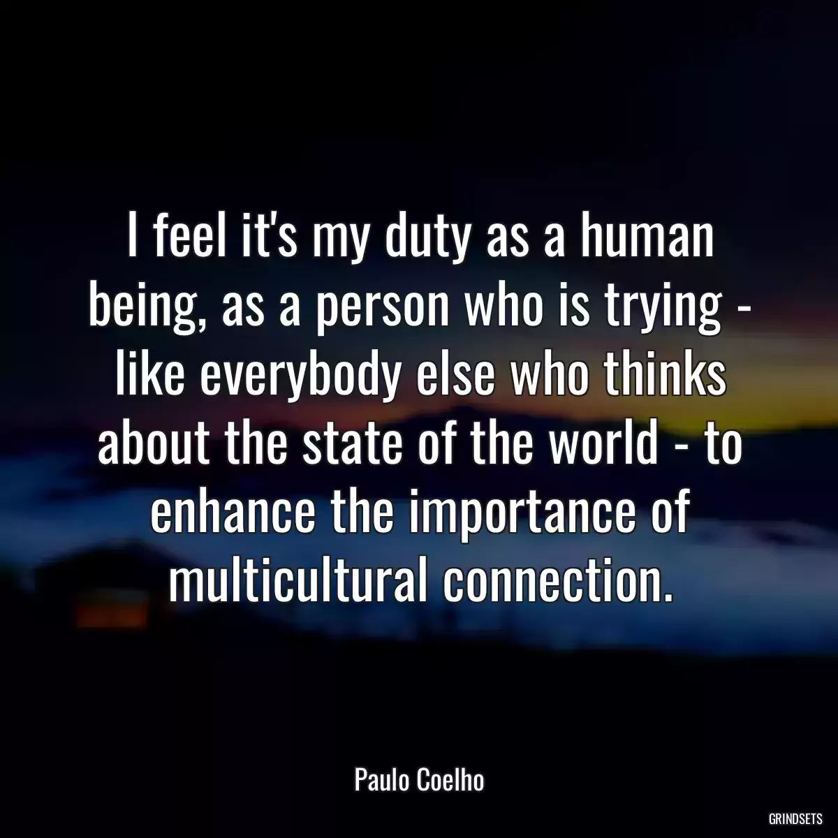 I feel it\'s my duty as a human being, as a person who is trying - like everybody else who thinks about the state of the world - to enhance the importance of multicultural connection.