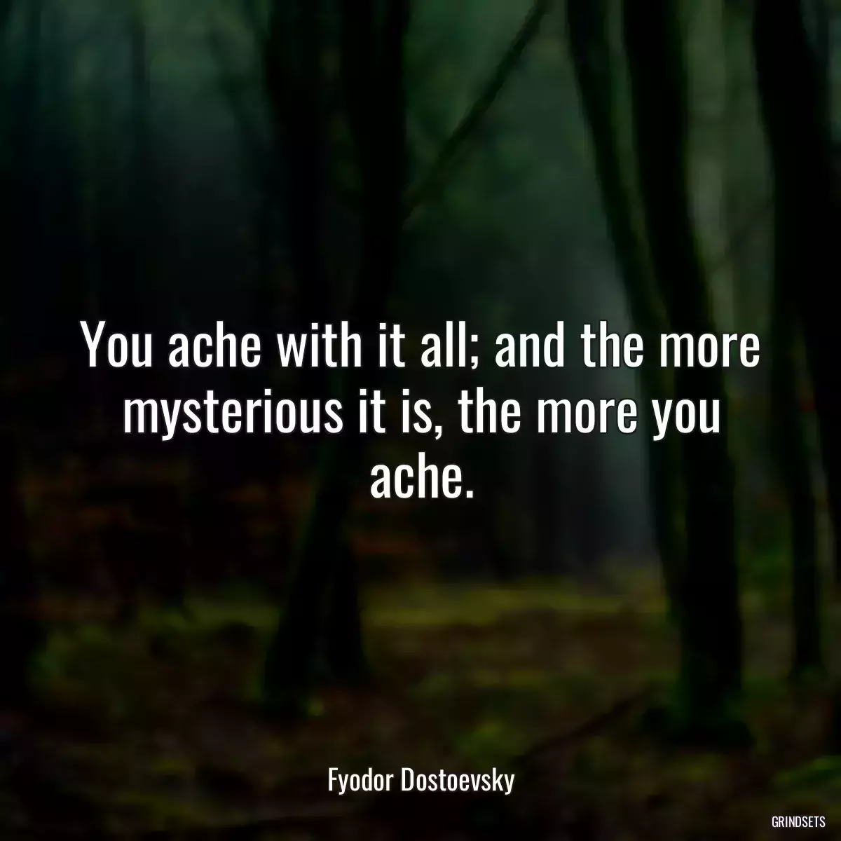 You ache with it all; and the more mysterious it is, the more you ache.