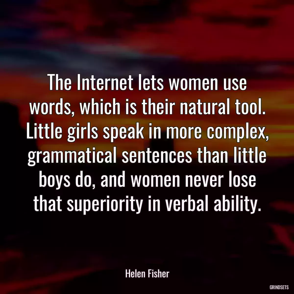 The Internet lets women use words, which is their natural tool. Little girls speak in more complex, grammatical sentences than little boys do, and women never lose that superiority in verbal ability.