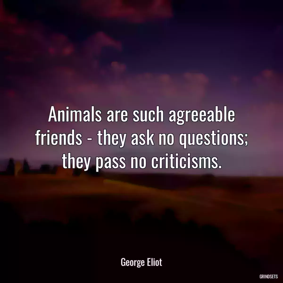 Animals are such agreeable friends - they ask no questions; they pass no criticisms.