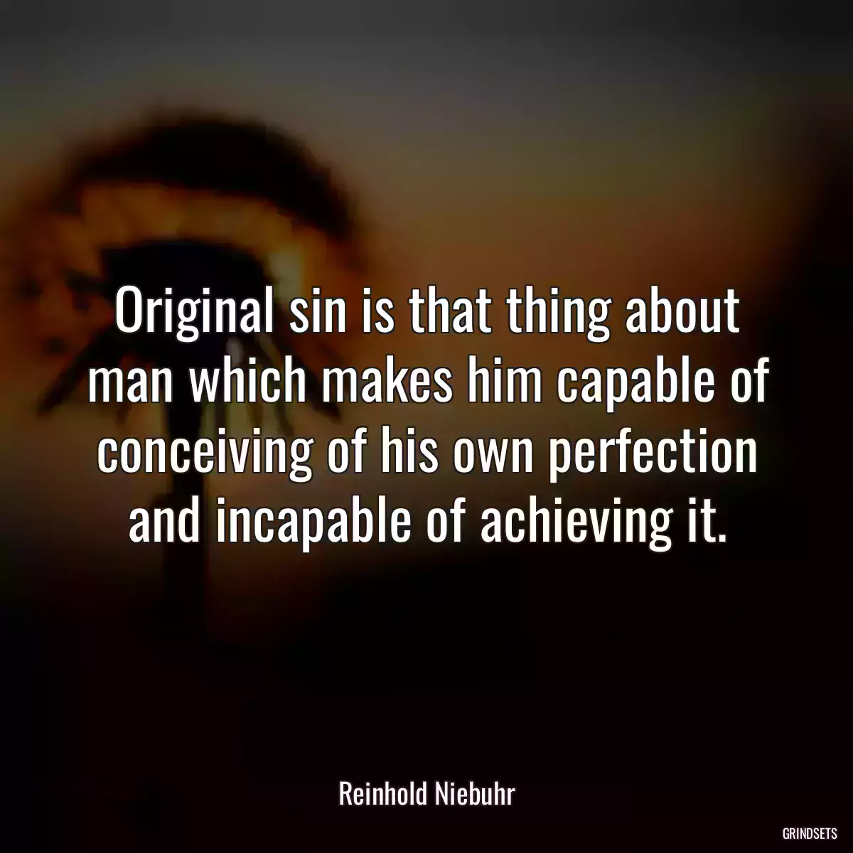 Original sin is that thing about man which makes him capable of conceiving of his own perfection and incapable of achieving it.