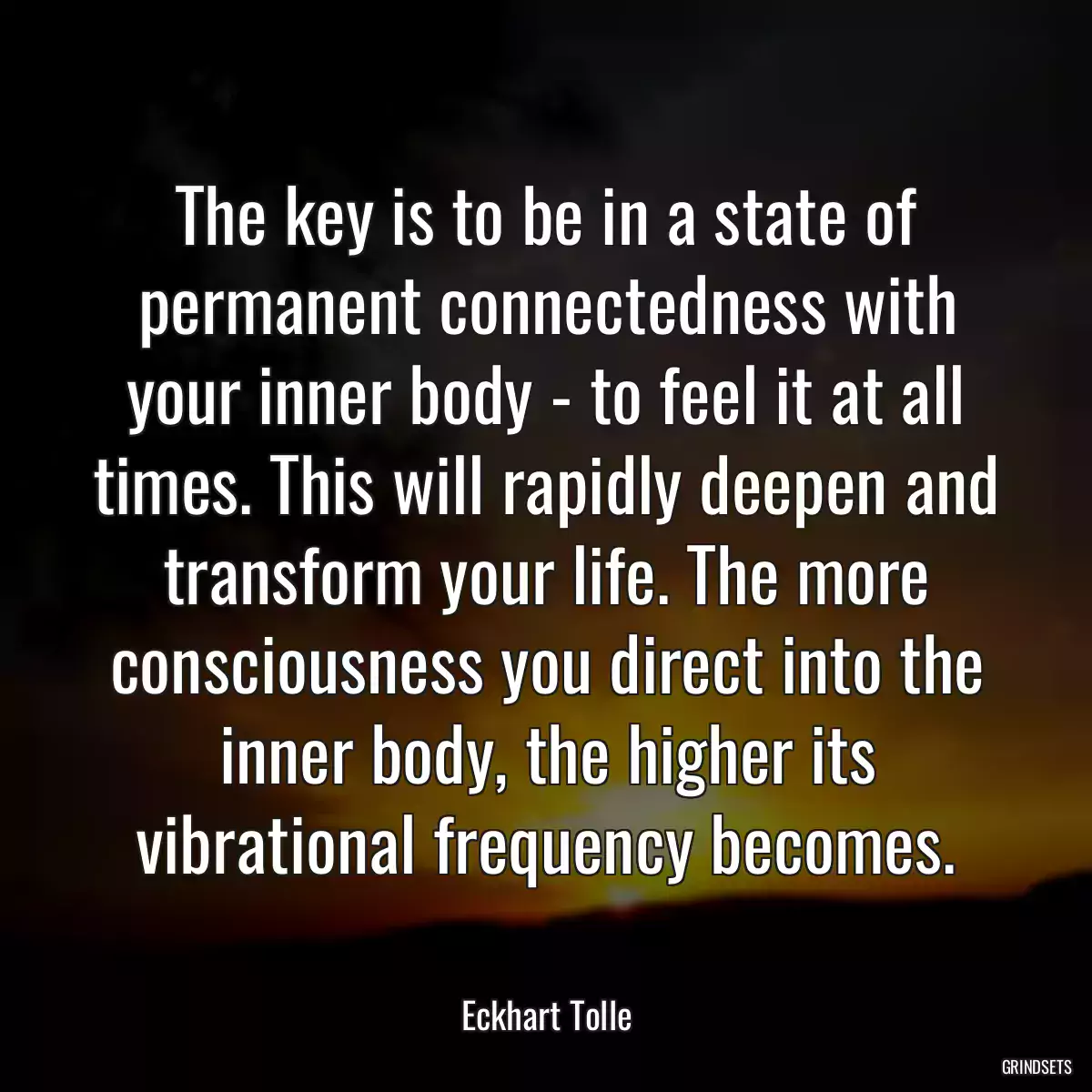 The key is to be in a state of permanent connectedness with your inner body - to feel it at all times. This will rapidly deepen and transform your life. The more consciousness you direct into the inner body, the higher its vibrational frequency becomes.