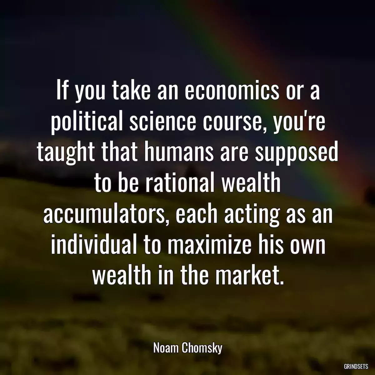 If you take an economics or a political science course, you\'re taught that humans are supposed to be rational wealth accumulators, each acting as an individual to maximize his own wealth in the market.