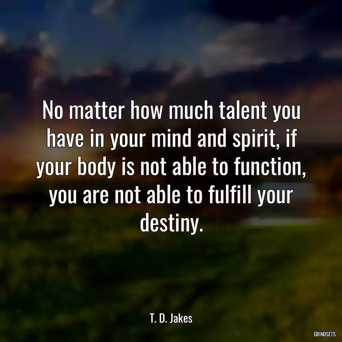 No matter how much talent you have in your mind and spirit, if your body is not able to function, you are not able to fulfill your destiny.