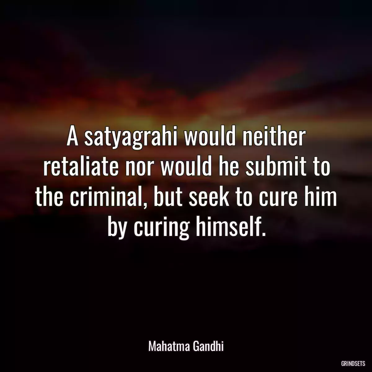 A satyagrahi would neither retaliate nor would he submit to the criminal, but seek to cure him by curing himself.