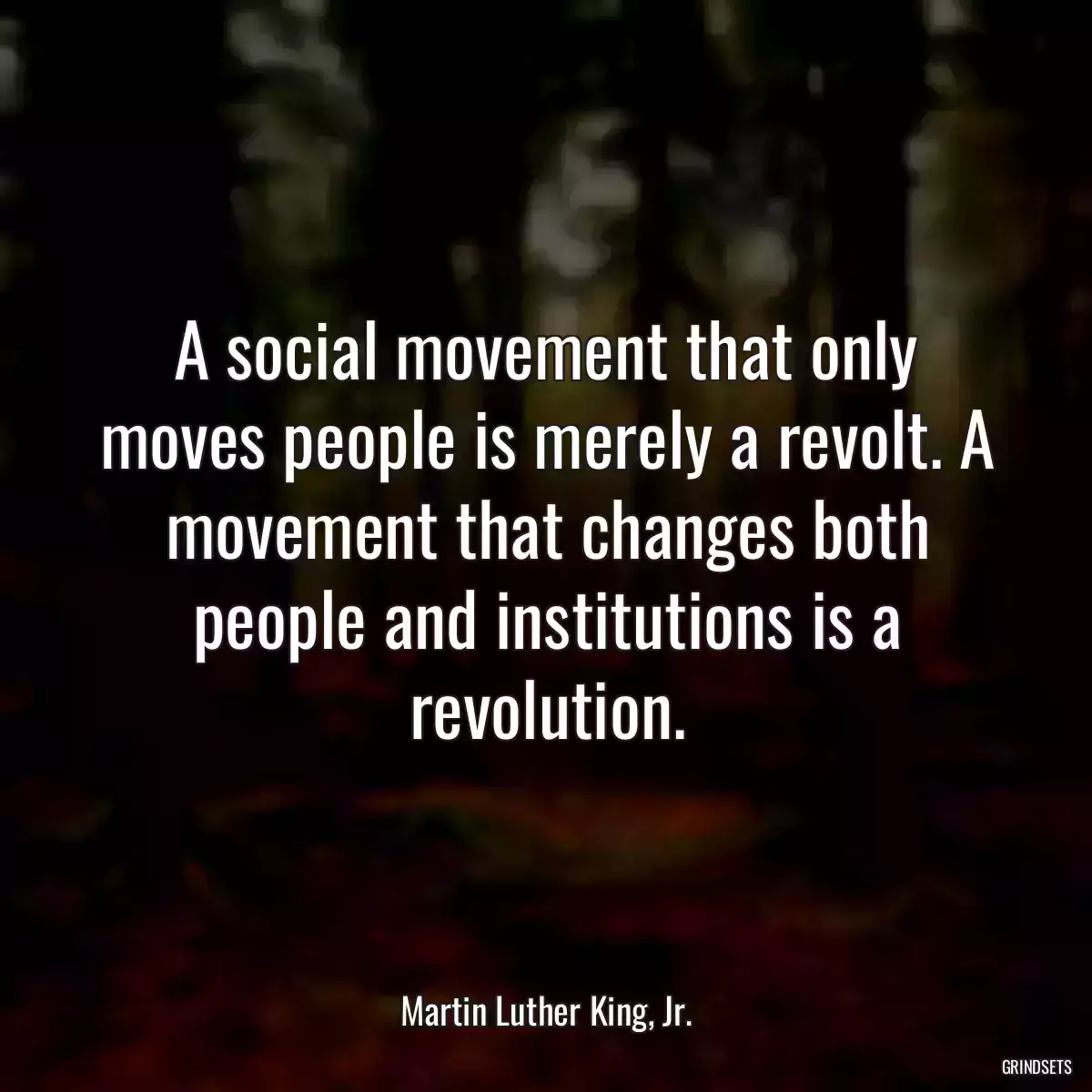 A social movement that only moves people is merely a revolt. A movement that changes both people and institutions is a revolution.