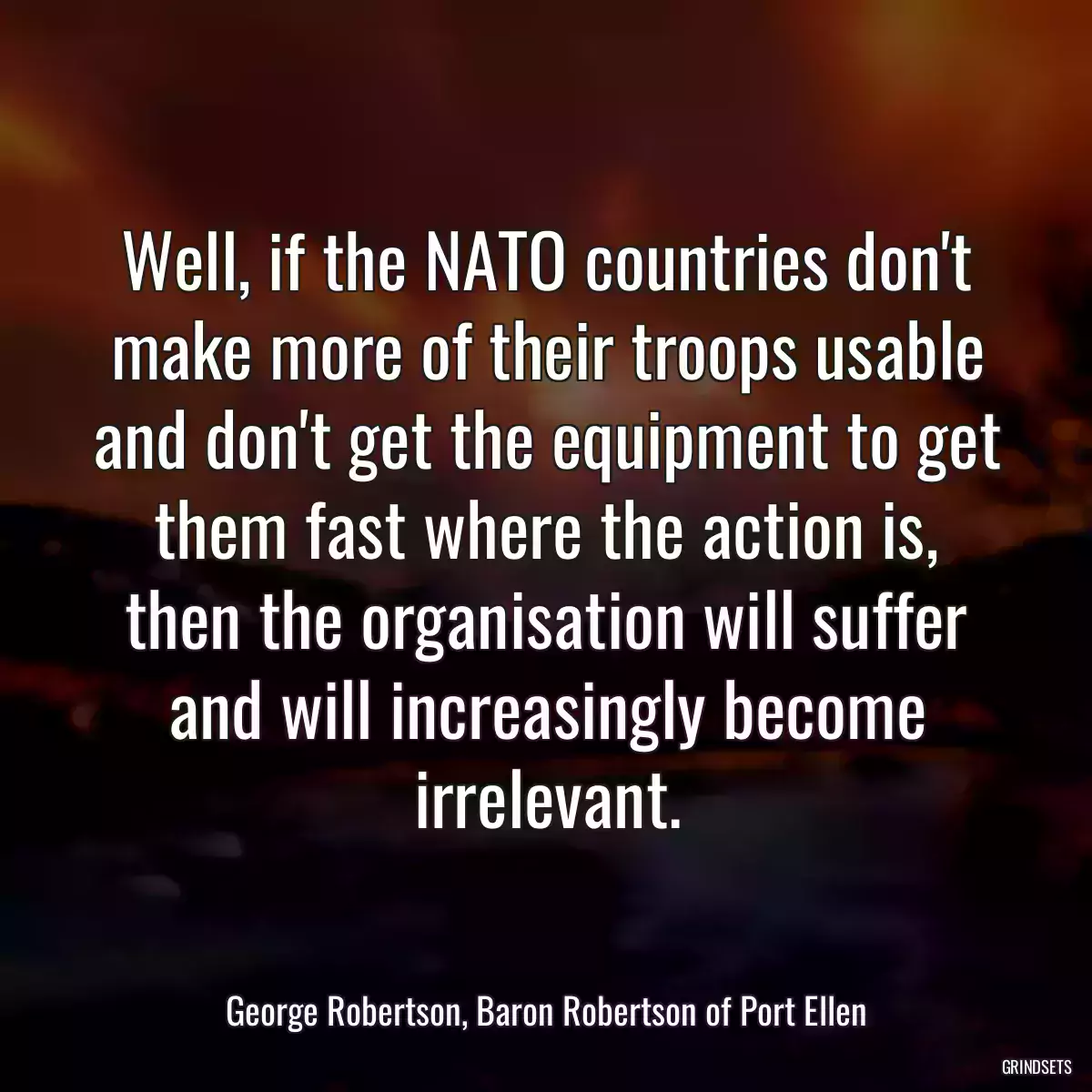 Well, if the NATO countries don\'t make more of their troops usable and don\'t get the equipment to get them fast where the action is, then the organisation will suffer and will increasingly become irrelevant.