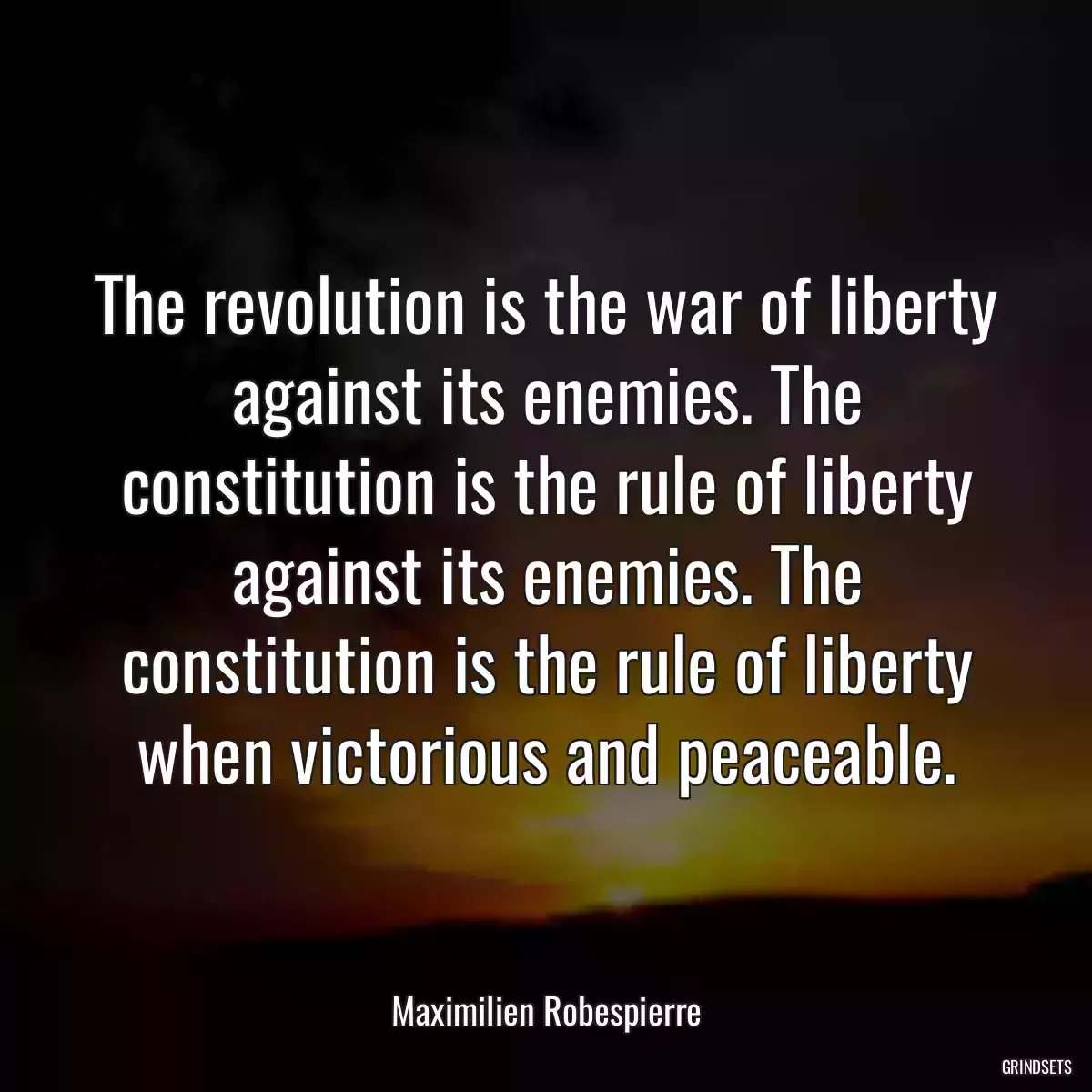 The revolution is the war of liberty against its enemies. The constitution is the rule of liberty against its enemies. The constitution is the rule of liberty when victorious and peaceable.