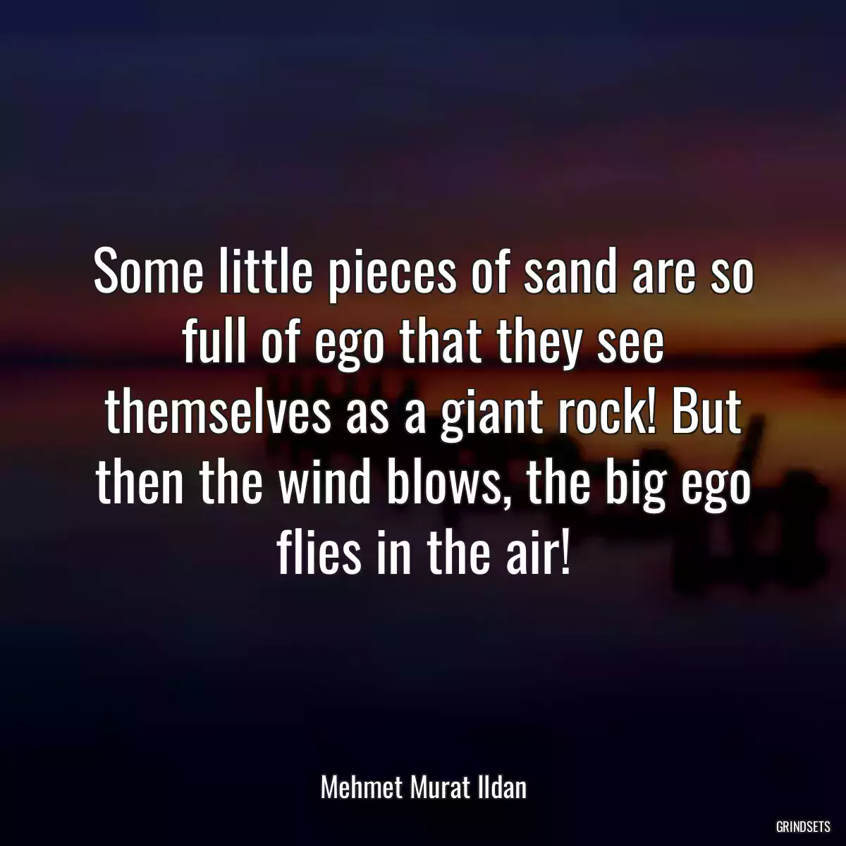 Some little pieces of sand are so full of ego that they see themselves as a giant rock! But then the wind blows, the big ego flies in the air!