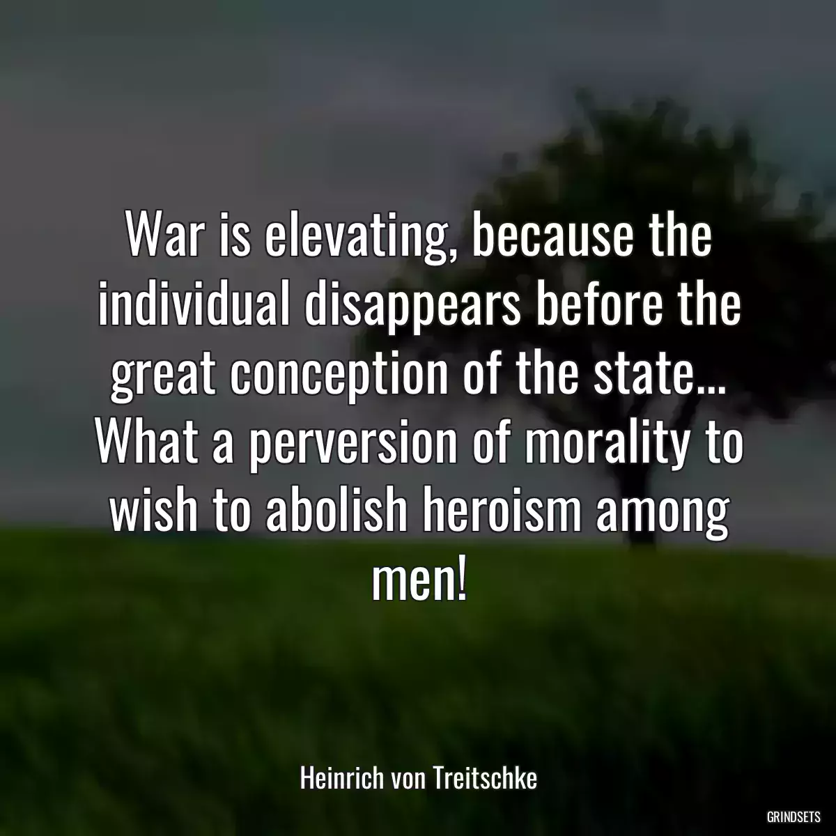 War is elevating, because the individual disappears before the great conception of the state... What a perversion of morality to wish to abolish heroism among men!