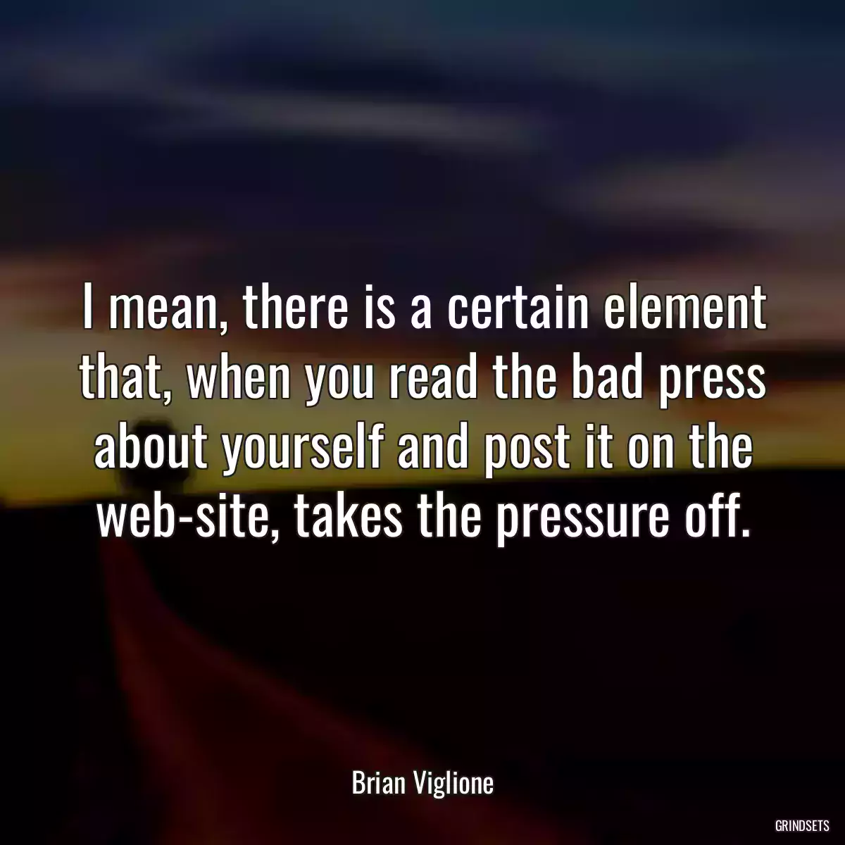 I mean, there is a certain element that, when you read the bad press about yourself and post it on the web-site, takes the pressure off.