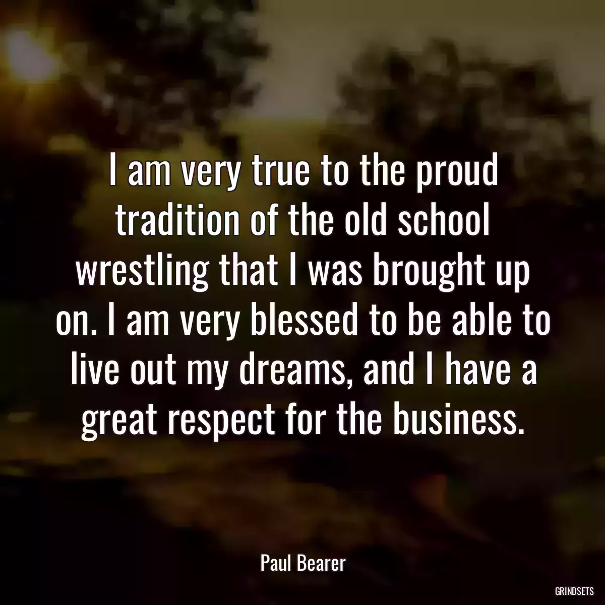 I am very true to the proud tradition of the old school wrestling that I was brought up on. I am very blessed to be able to live out my dreams, and I have a great respect for the business.