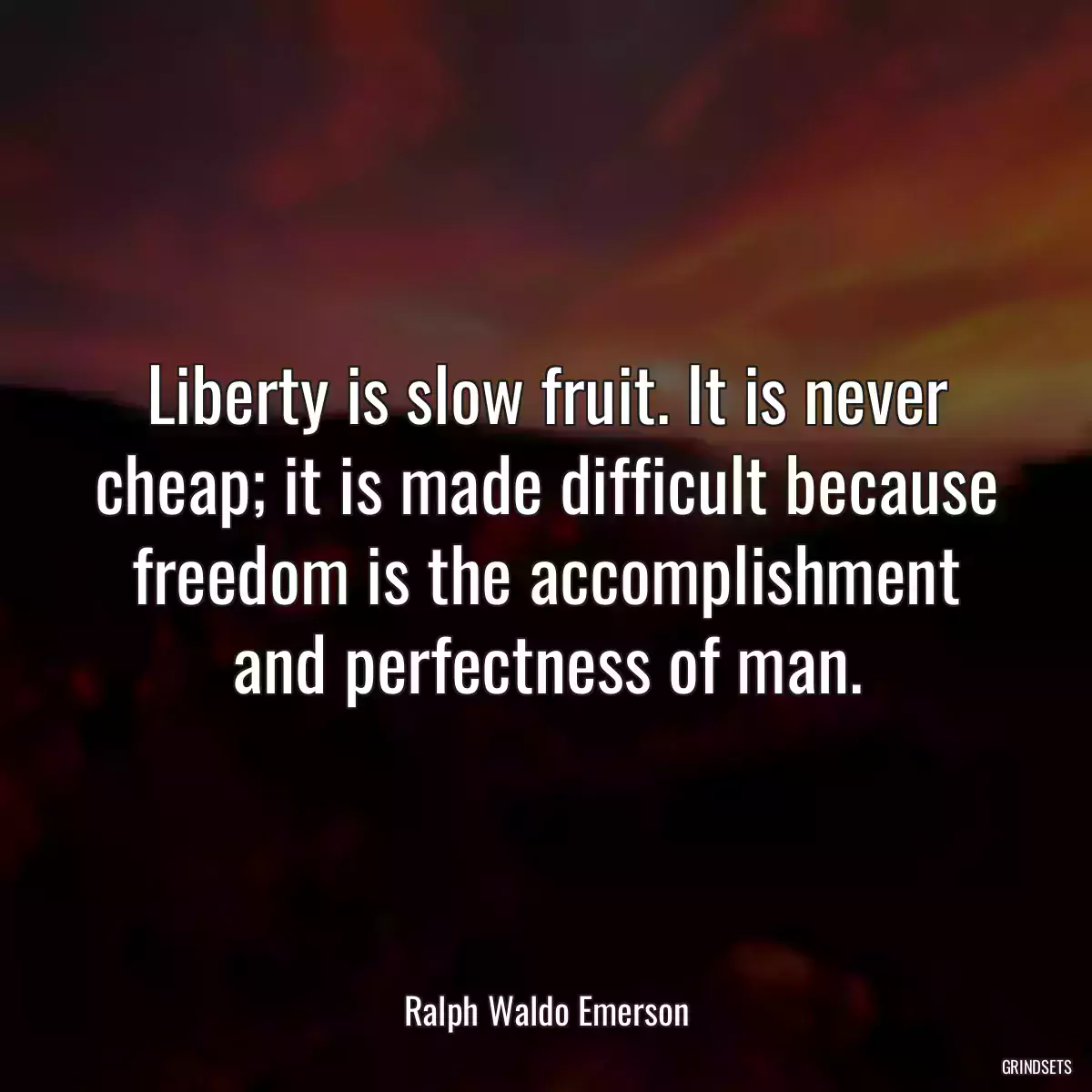 Liberty is slow fruit. It is never cheap; it is made difficult because freedom is the accomplishment and perfectness of man.