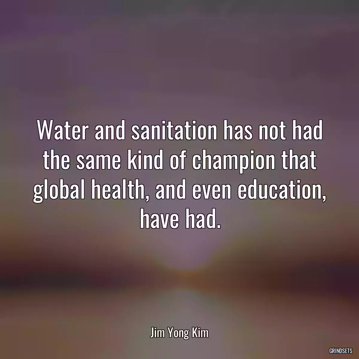 Water and sanitation has not had the same kind of champion that global health, and even education, have had.