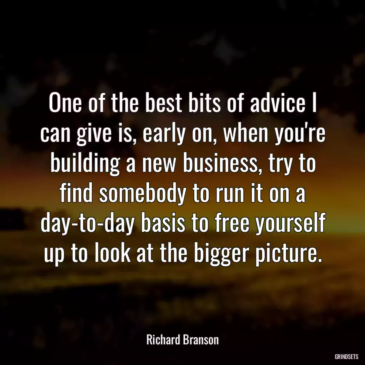 One of the best bits of advice I can give is, early on, when you\'re building a new business, try to find somebody to run it on a day-to-day basis to free yourself up to look at the bigger picture.