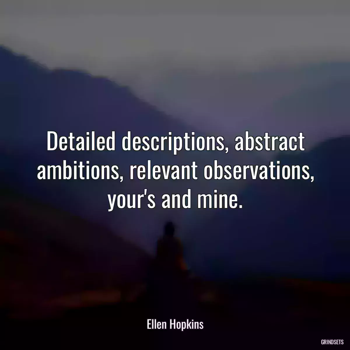 Detailed descriptions, abstract ambitions, relevant observations, your\'s and mine.