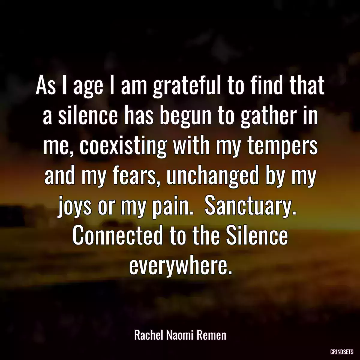 As I age I am grateful to find that a silence has begun to gather in me, coexisting with my tempers and my fears, unchanged by my joys or my pain.  Sanctuary.  Connected to the Silence everywhere.