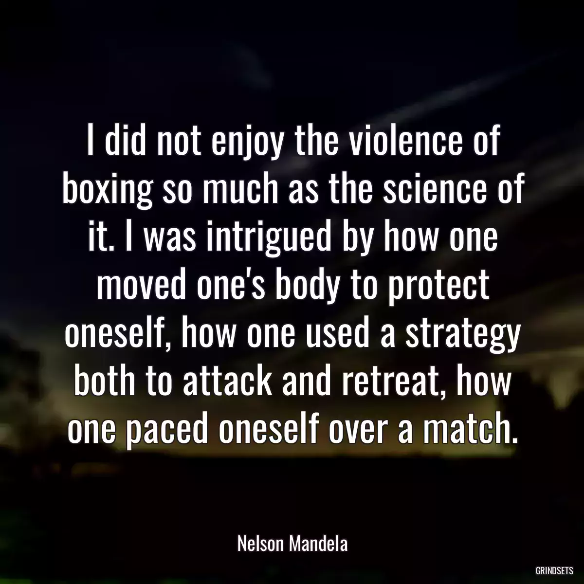 I did not enjoy the violence of boxing so much as the science of it. I was intrigued by how one moved one\'s body to protect oneself, how one used a strategy both to attack and retreat, how one paced oneself over a match.