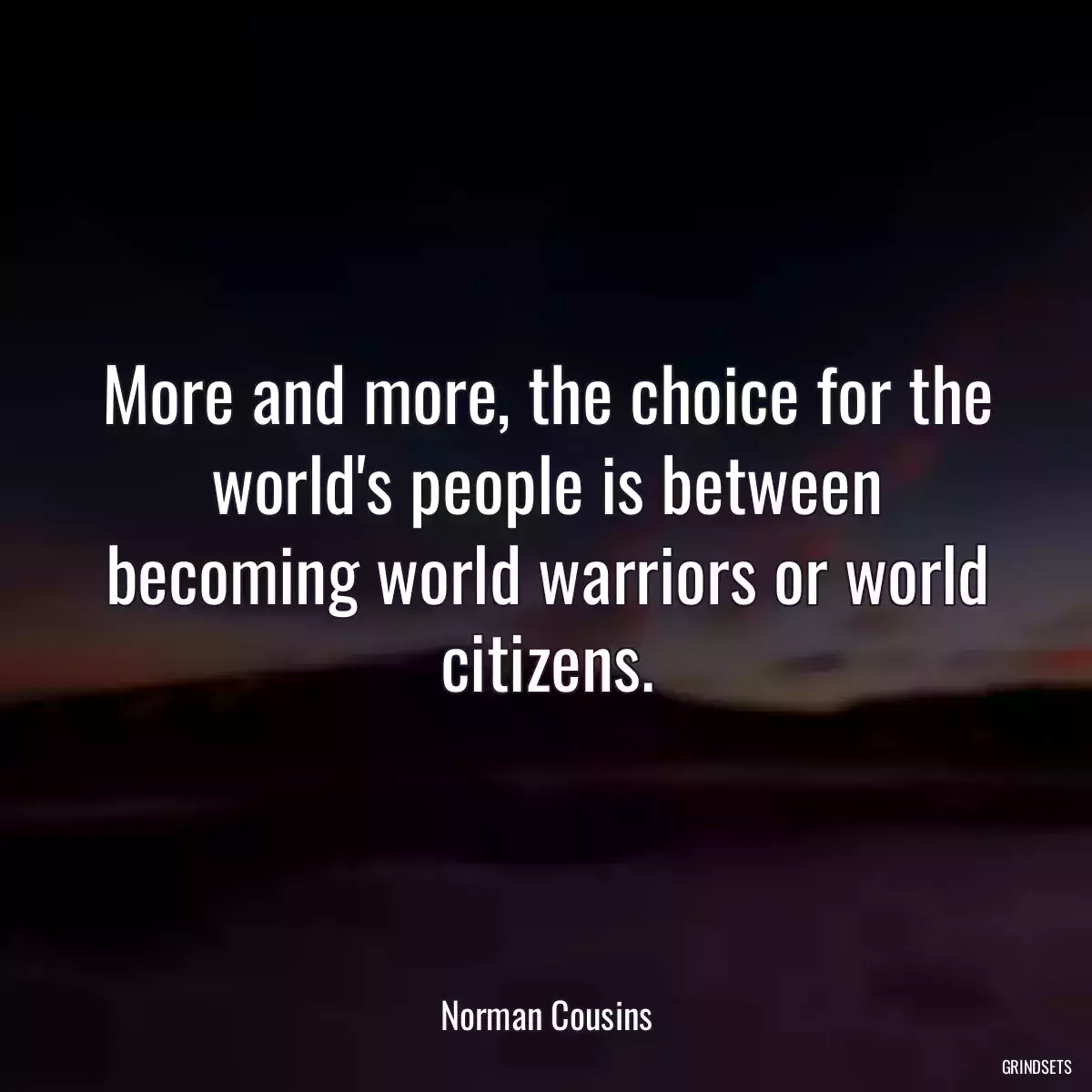 More and more, the choice for the world\'s people is between becoming world warriors or world citizens.