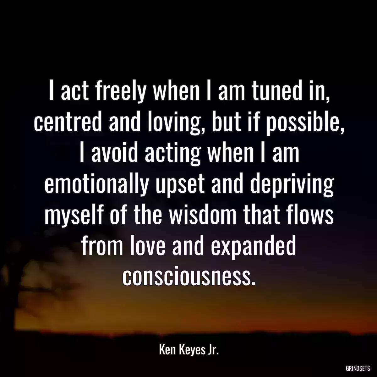 I act freely when I am tuned in, centred and loving, but if possible, I avoid acting when I am emotionally upset and depriving myself of the wisdom that flows from love and expanded consciousness.