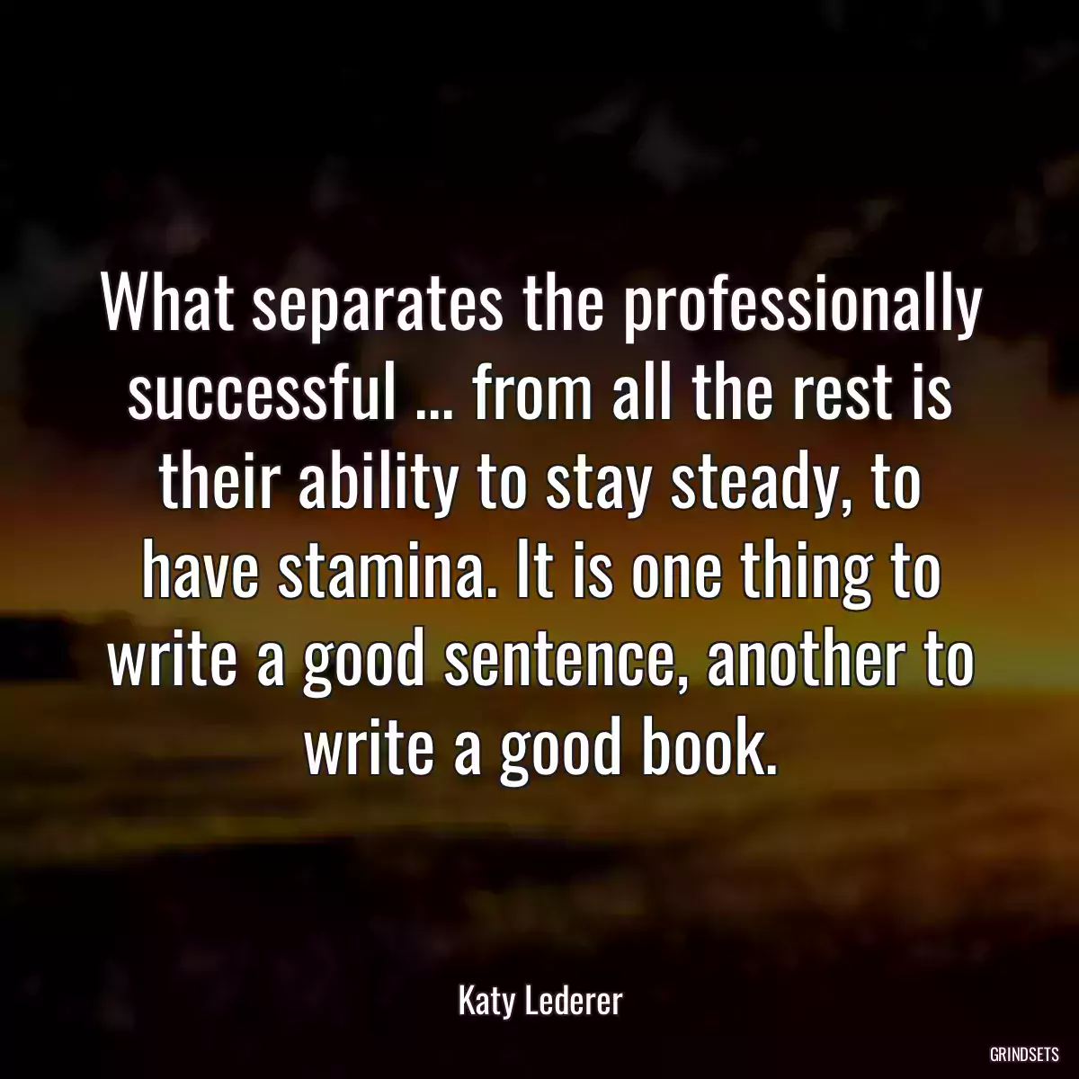 What separates the professionally successful ... from all the rest is their ability to stay steady, to have stamina. It is one thing to write a good sentence, another to write a good book.