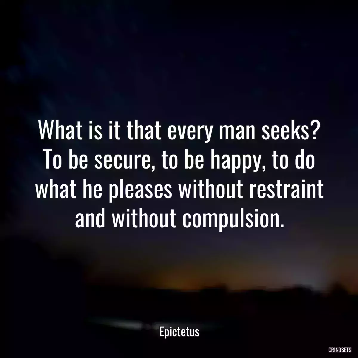 What is it that every man seeks? To be secure, to be happy, to do what he pleases without restraint and without compulsion.