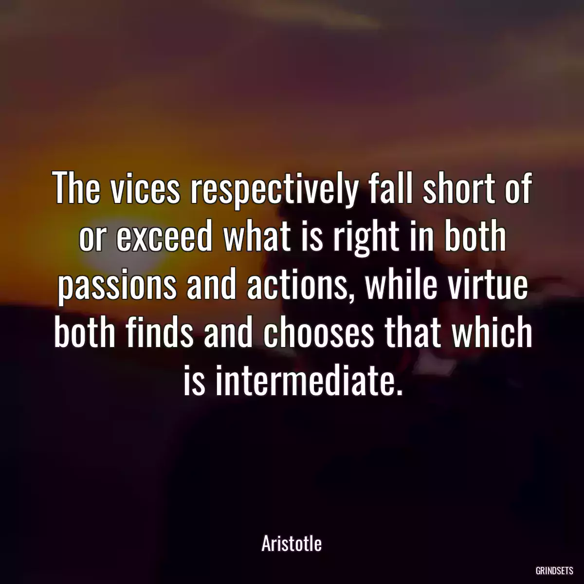 The vices respectively fall short of or exceed what is right in both passions and actions, while virtue both finds and chooses that which is intermediate.