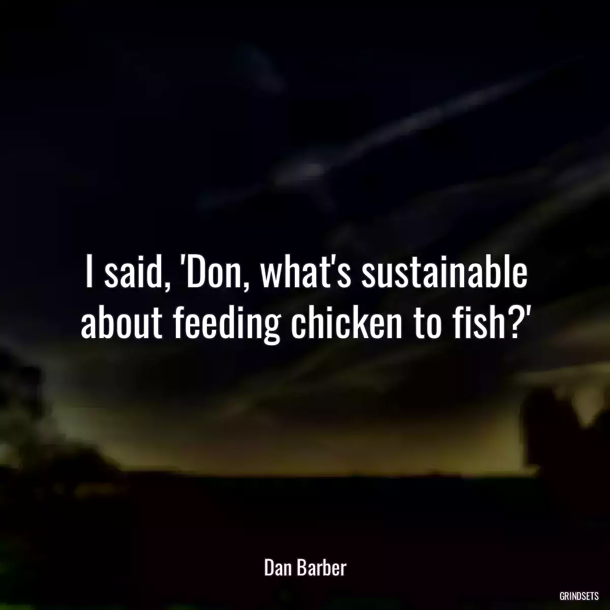 I said, \'Don, what\'s sustainable about feeding chicken to fish?\'