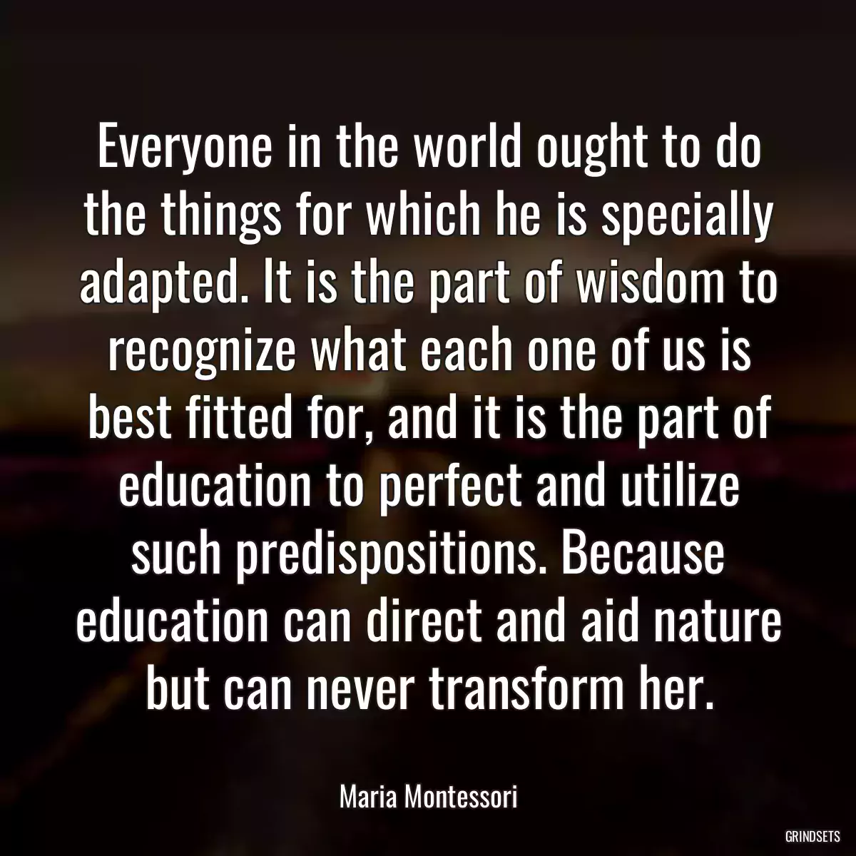 Everyone in the world ought to do the things for which he is specially adapted. It is the part of wisdom to recognize what each one of us is best fitted for, and it is the part of education to perfect and utilize such predispositions. Because education can direct and aid nature but can never transform her.