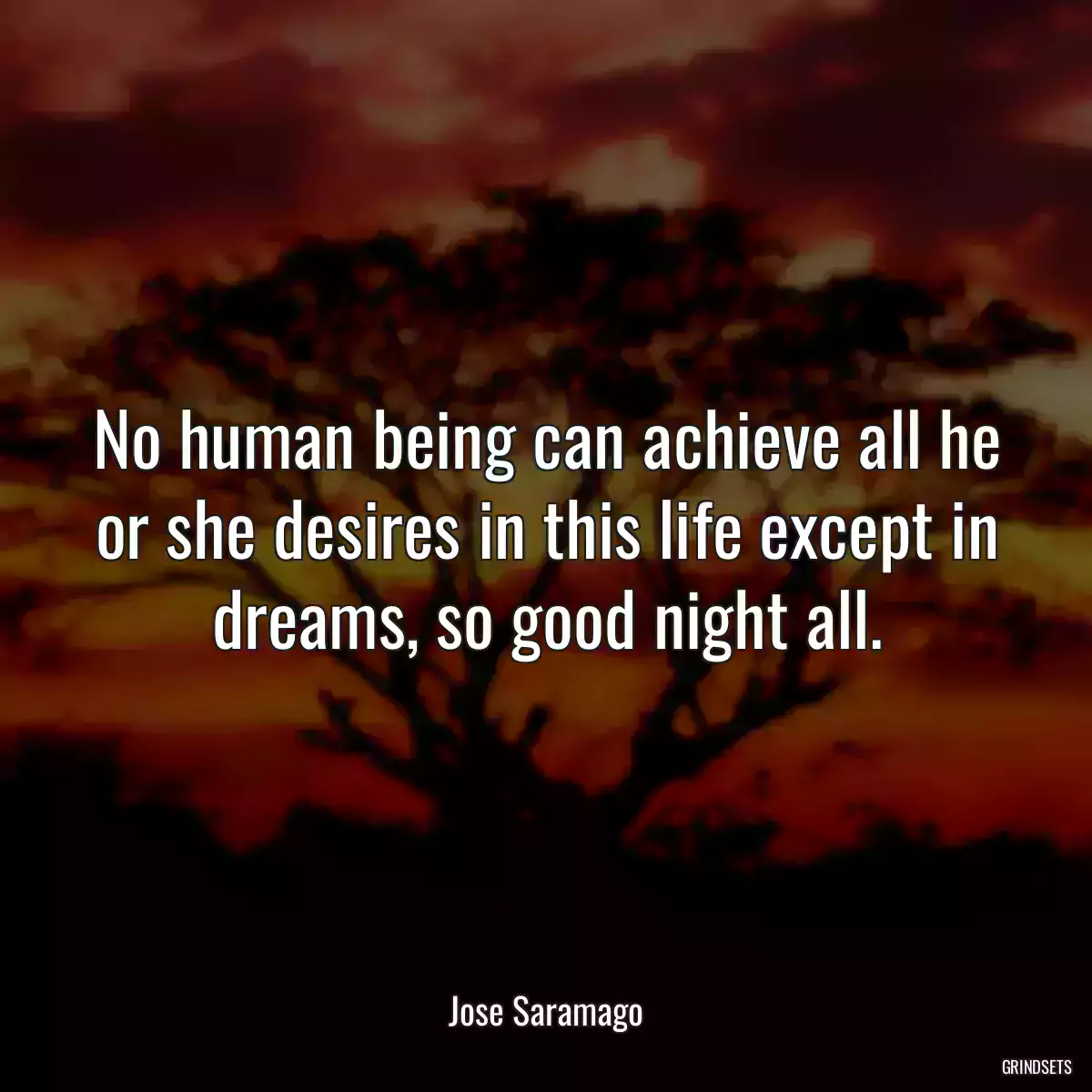 No human being can achieve all he or she desires in this life except in dreams, so good night all.