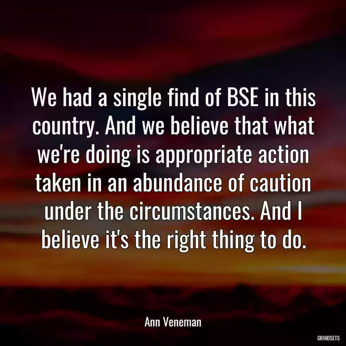 We had a single find of BSE in this country. And we believe that what we\'re doing is appropriate action taken in an abundance of caution under the circumstances. And I believe it\'s the right thing to do.