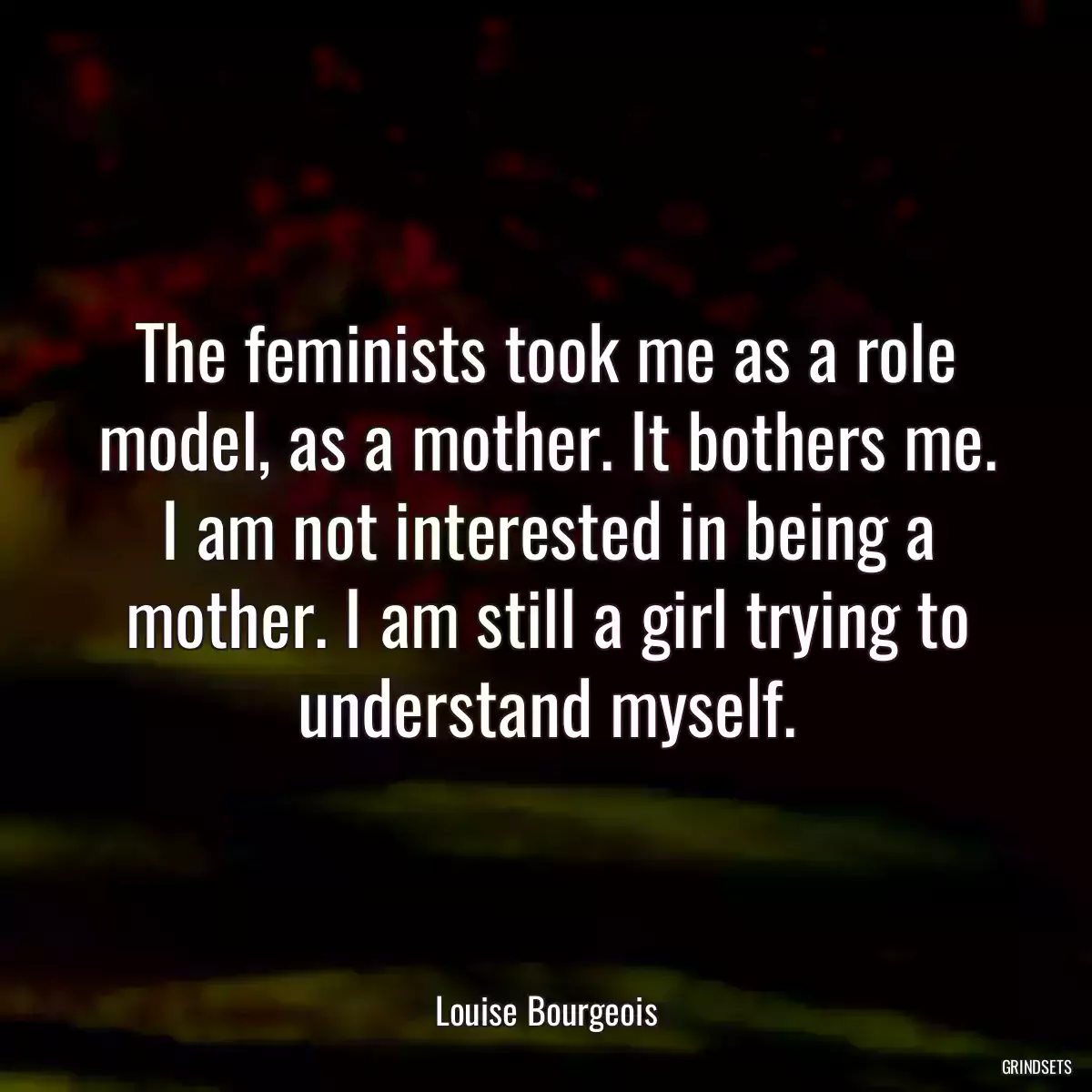 The feminists took me as a role model, as a mother. It bothers me. I am not interested in being a mother. I am still a girl trying to understand myself.