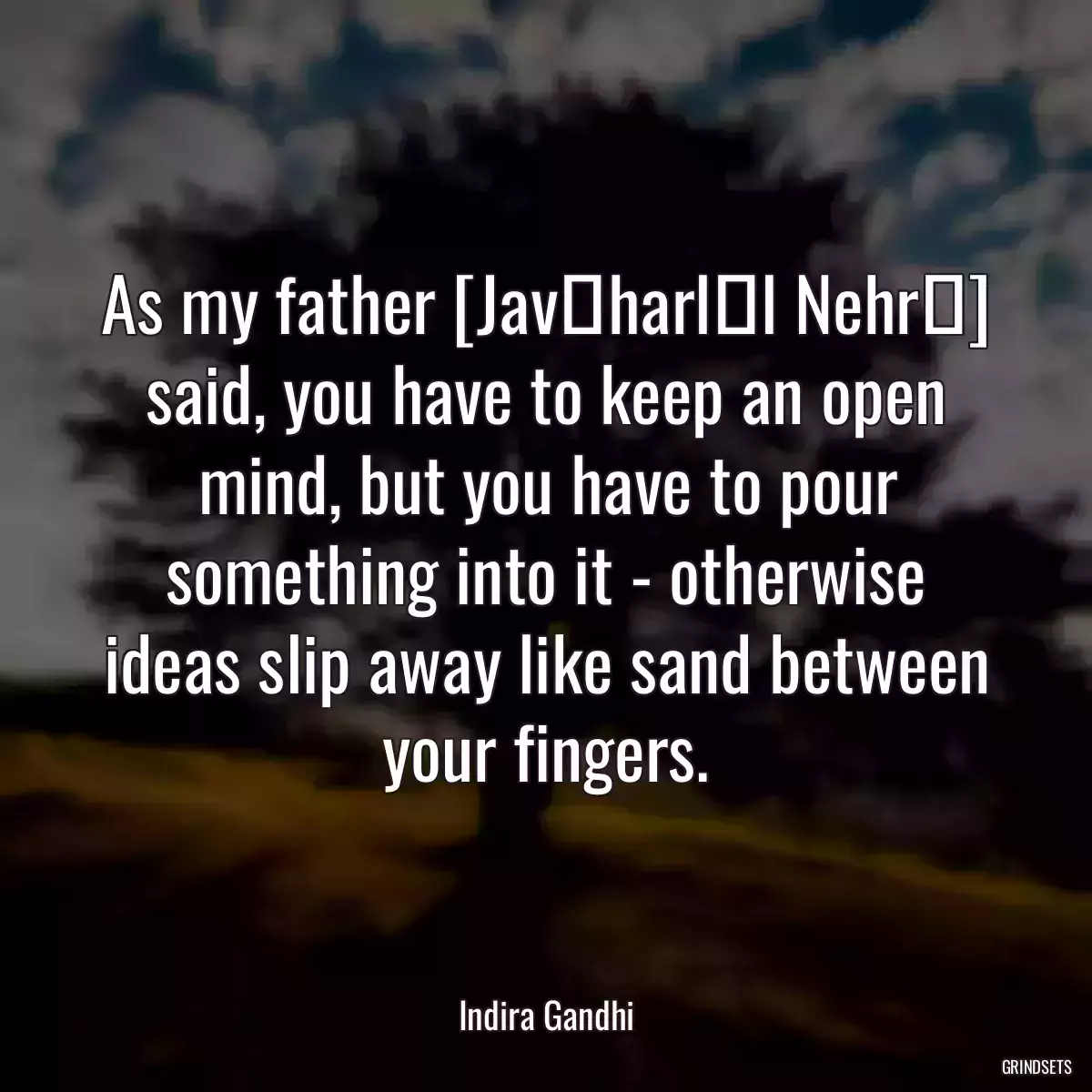 As my father [Javāharlāl Nehrū] said, you have to keep an open mind, but you have to pour something into it - otherwise ideas slip away like sand between your fingers.