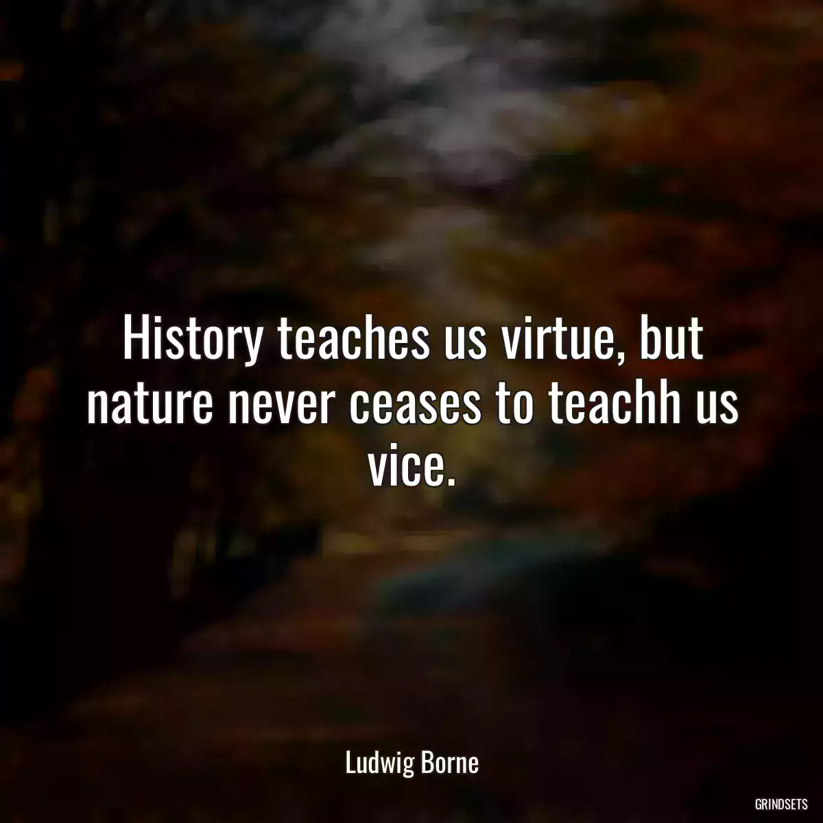 History teaches us virtue, but nature never ceases to teachh us vice.