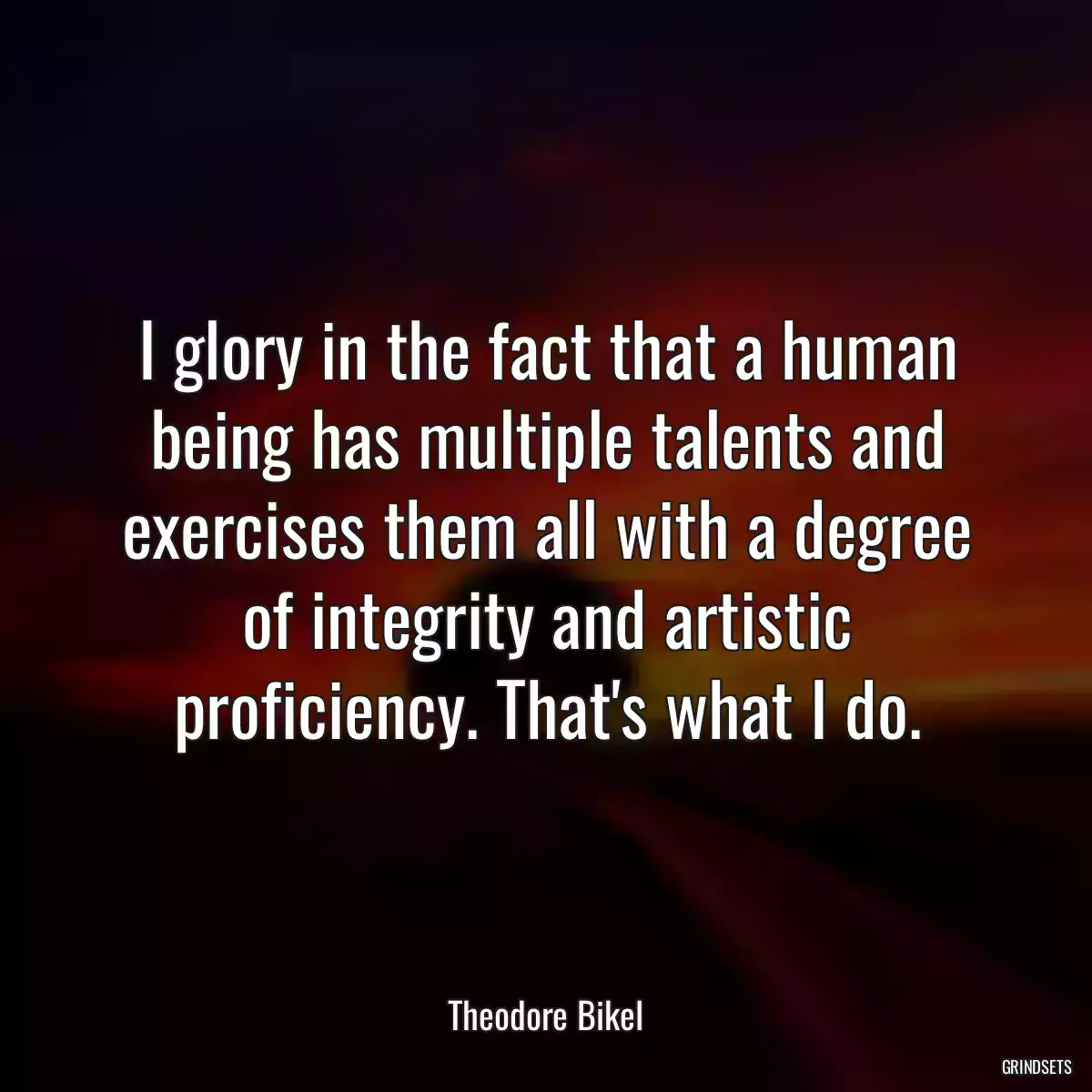 I glory in the fact that a human being has multiple talents and exercises them all with a degree of integrity and artistic proficiency. That\'s what I do.