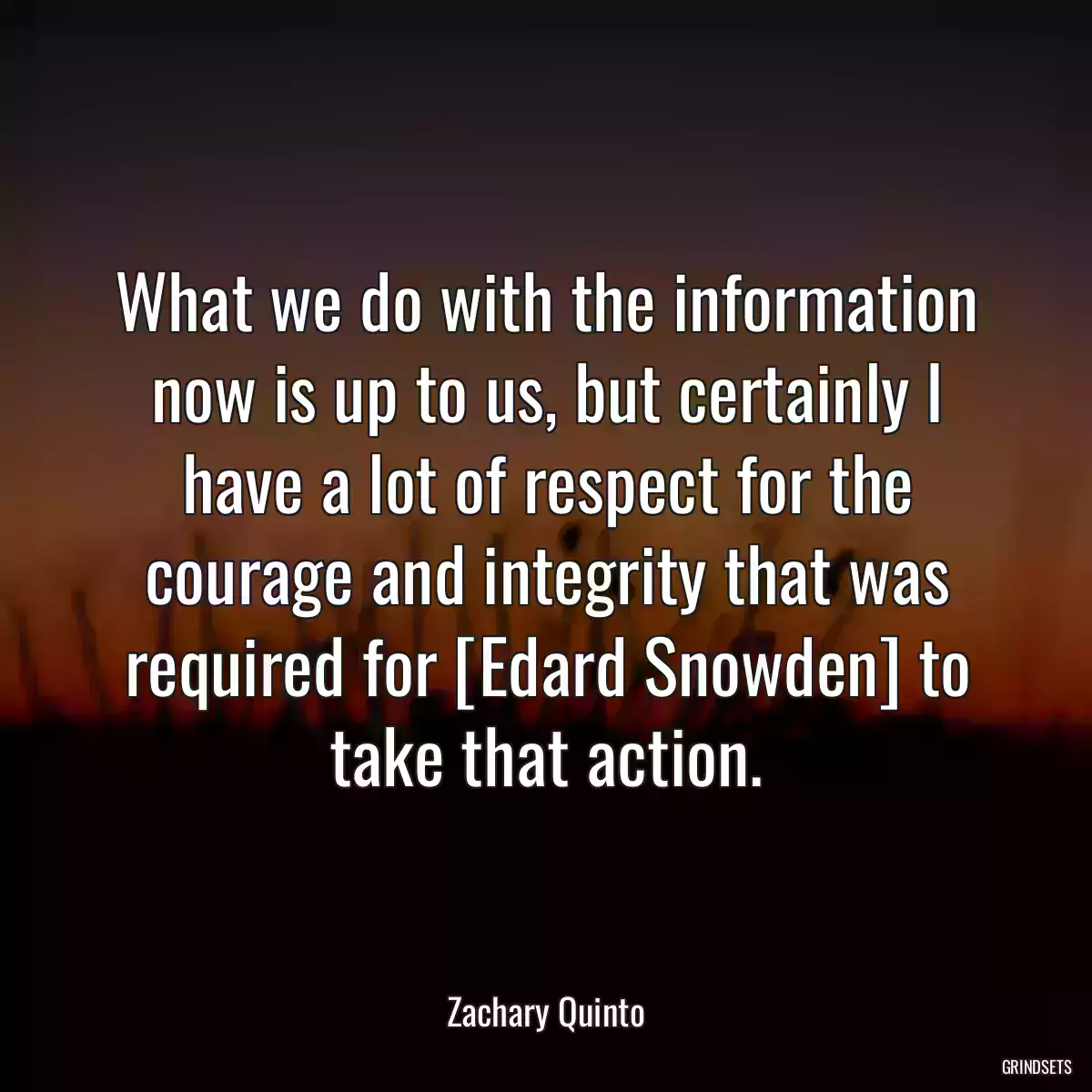 What we do with the information now is up to us, but certainly I have a lot of respect for the courage and integrity that was required for [Edard Snowden] to take that action.