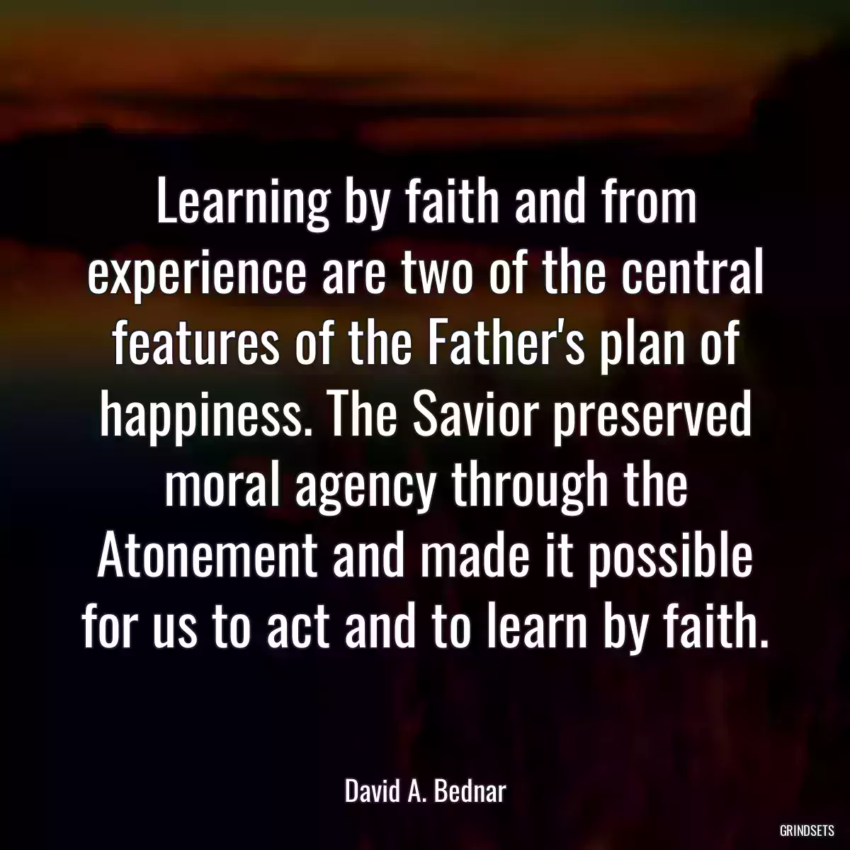 Learning by faith and from experience are two of the central features of the Father\'s plan of happiness. The Savior preserved moral agency through the Atonement and made it possible for us to act and to learn by faith.